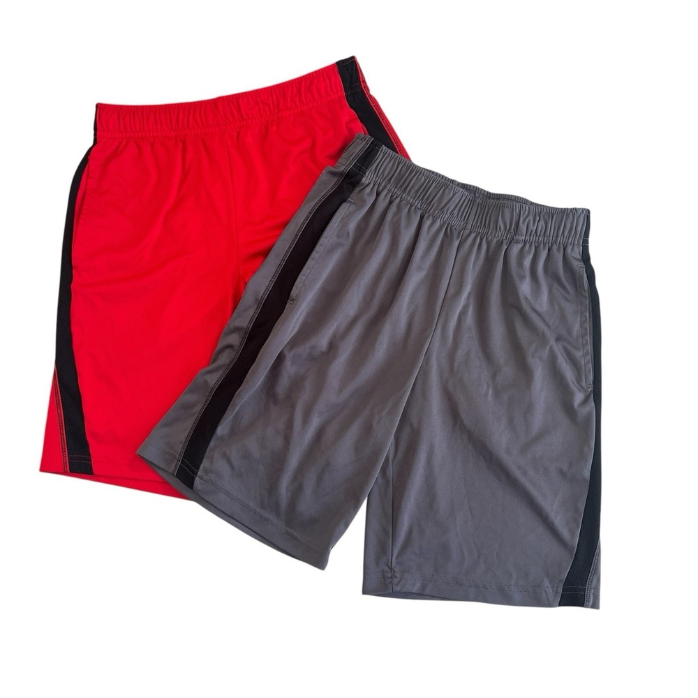 Tek Gear Boy's Size M 10/12 Athletic Shorts, Lot of 2, Gray Red Elastic Waist